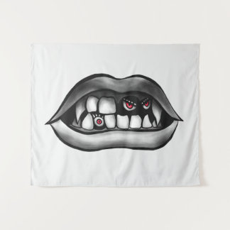 Vampire Mouth With Fangs And Evil Creatures Tapestry
