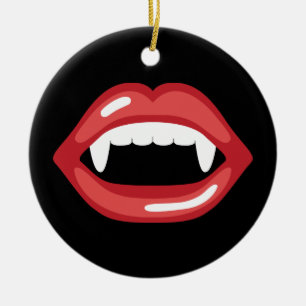 Vampire Mouth With Red Lips And Fangs Ceramic Tree Decoration