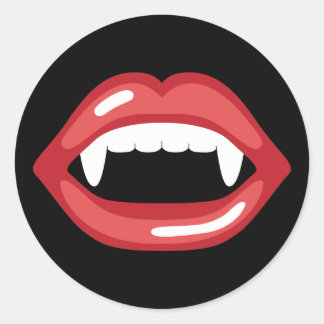 Vampire Mouth With Red Lips And Fangs Classic Round Sticker