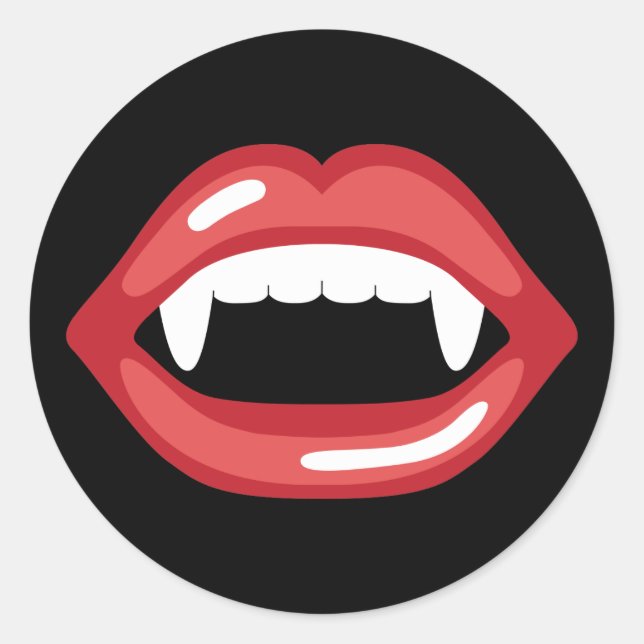 Vampire Mouth With Red Lips And Fangs Classic Round Sticker (Front)