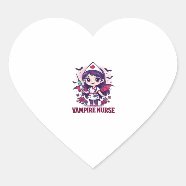 Vampire Nurse Shirt � Funny Halloween Medical Work Heart Sticker (Front)