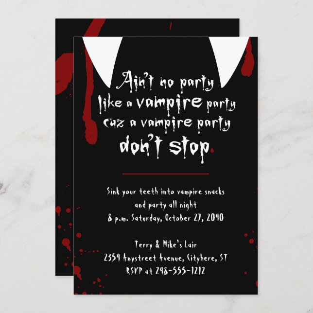 Vampire Party Don't Stop Halloween Invitation (Front/Back)