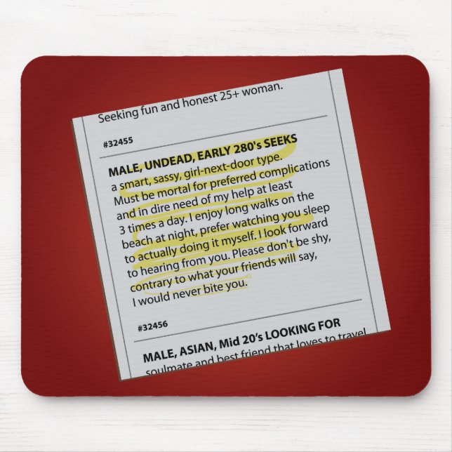 Vampire Personal Ad Mouse Mat (Front)