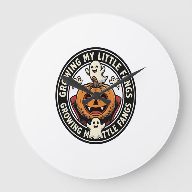 Vampire Pumpkin Badge Growing My Little Fangs_1 Large Clock (Front)
