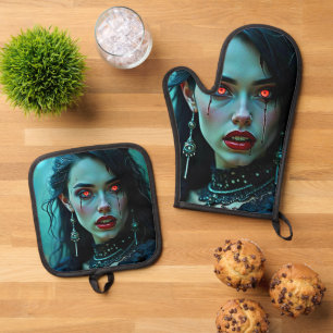Vampire Queen: Dark Allure Art Oven Mitt & Pot Holder Set