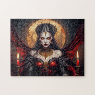 Vampire Queen Under Glowing Moon Jigsaw Puzzle