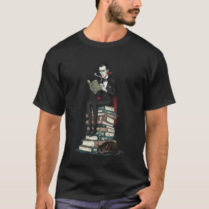 Vampire Reading with Cat Vintage Book Lover Design T-Shirt