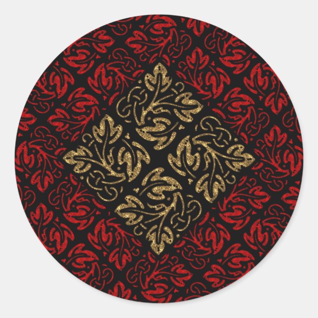 Vampire Red and Gold Damask Gothic Art Classic Round Sticker (Front)