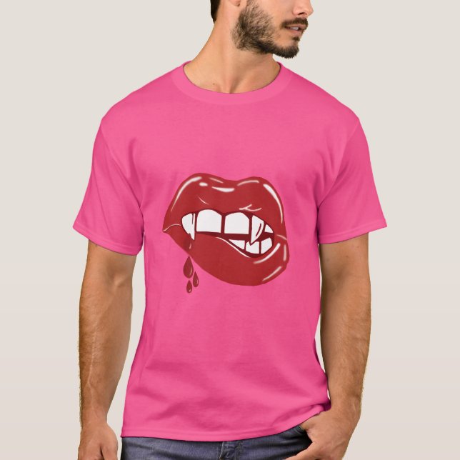 Vampire Red Lips Blood Drops retro T-Shirt (Front)