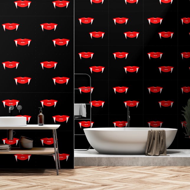 Vampire Red Lips Custom Colour Black Wallpaper (Bathroom)