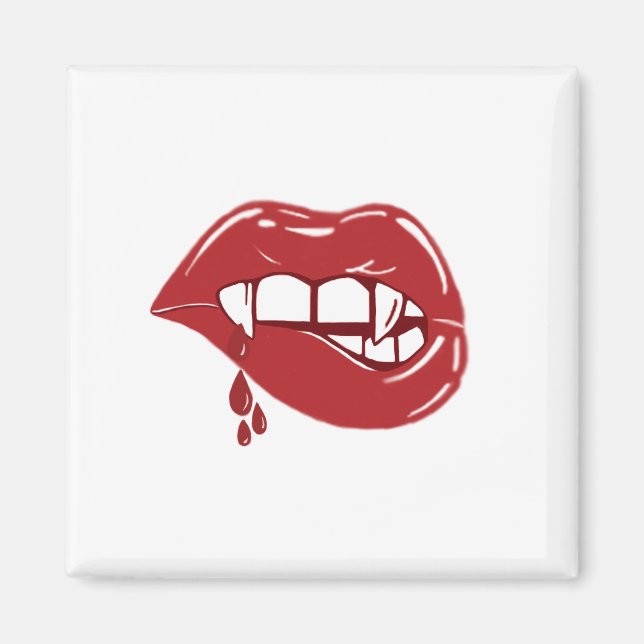 Vampire Red Lips Dripping Blood Drops Magnet (Front)