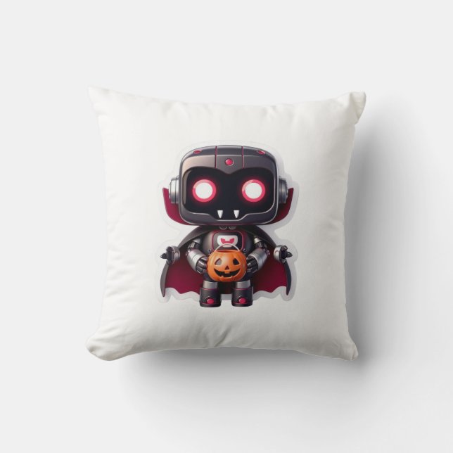 Vampire Robot Halloween Pillow Cute Techy Spook  (Front)