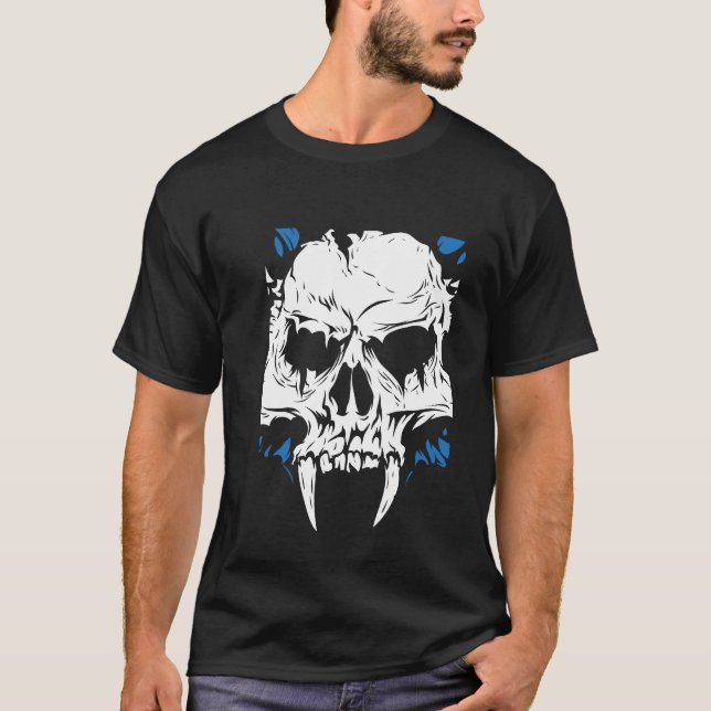 Vampire Skull Illustration Modern Black Art  T-Shirt (Front)