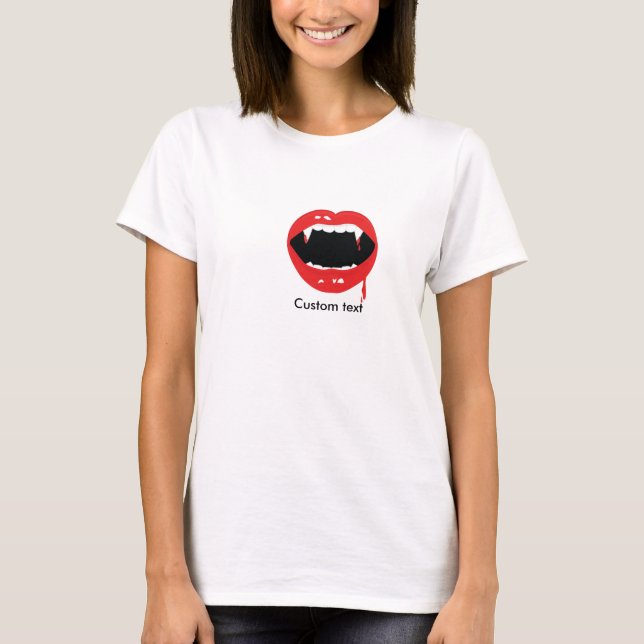 Vampire Teeth Blood Halloween Goth T Shirt Top (Front)