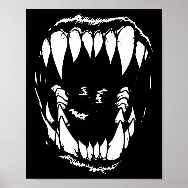 Vampire Teeth Fangs Gothic Horror Halloween Grunge Poster (Front)