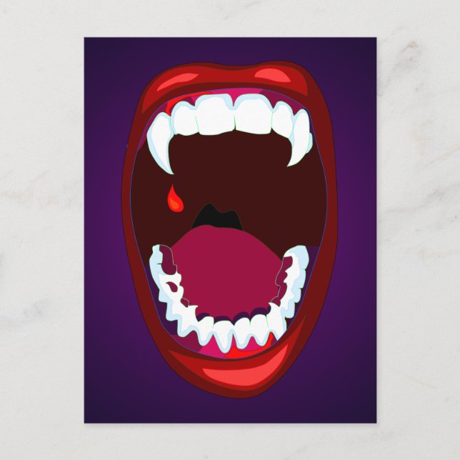 Vampire Teeth Horror Show Monster Fangs Red Purple Postcard (Front)