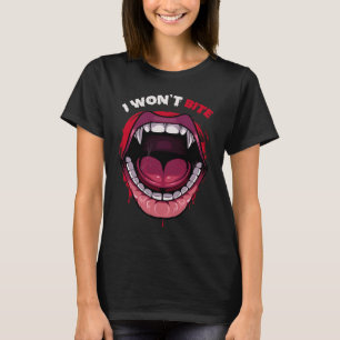 Vampire Teeth Red Lips Bite Halloween Carnival Fan T-Shirt