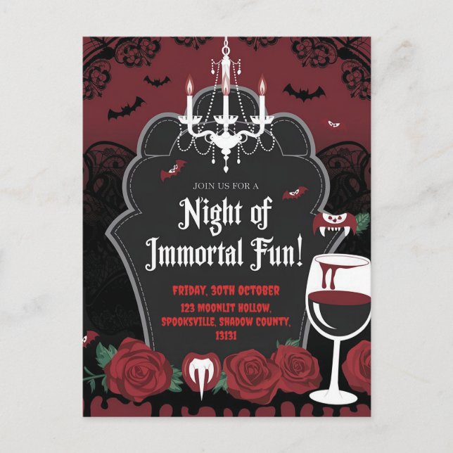 Vampire-Themed Halloween Invitation  Postcard (Front)