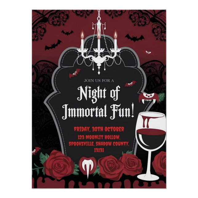 Vampire-Themed Halloween Invitation  Poster (Front)