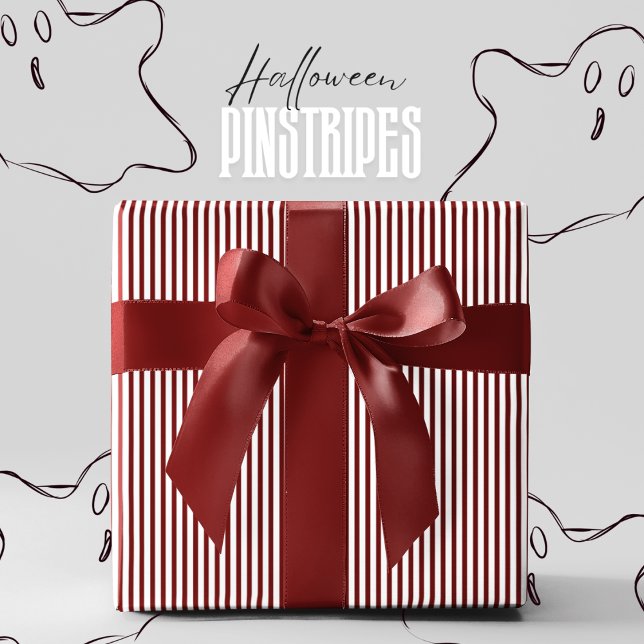 Vampire Venom Red and White Pinstripe Halloween Wrapping Paper (Elegant Red and White Pinstripe Gift Wrap for Halloween. Vampire Venom Red and White Stripes Pattern)