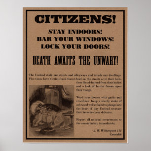 Vampire Warning Poster. Halloween party decor. Poster