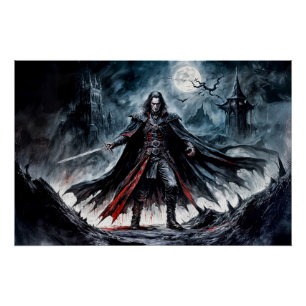 Vampire Warrior in Moonlit Ruins Poster