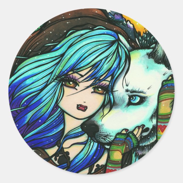 Vampire White Wolf Fantasy Fairy Comic Art Classic Round Sticker (Front)