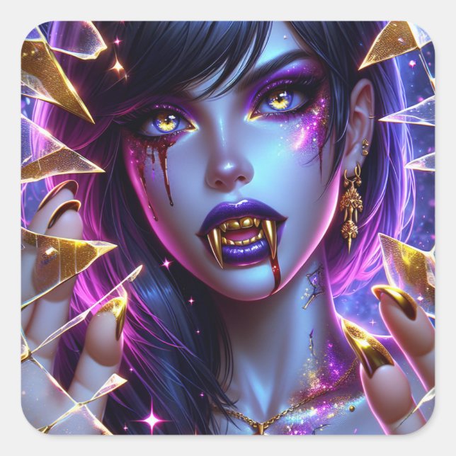 Vampire with Gold Fangs Ai Art Square Sticker (Front)