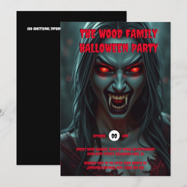 Vampire woman adults halloween spooky creatures invitation (Front/Back)