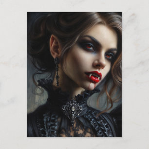 Vampire Woman With Fangs Gothic Portrait Postcard