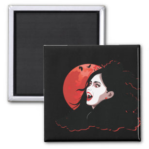 Vampire woman with red eyes and moon magnet