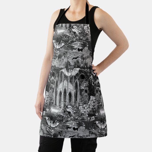 Vampire's Crypt Graves Skulls Bats Gothic Church Apron (Insitu)