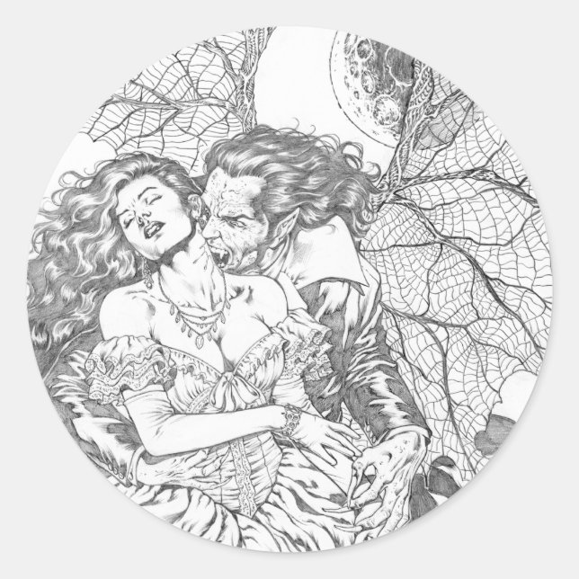 Vampire's Kiss by Al Rio - Vampire and Woman Art Classic Round Sticker (Front)