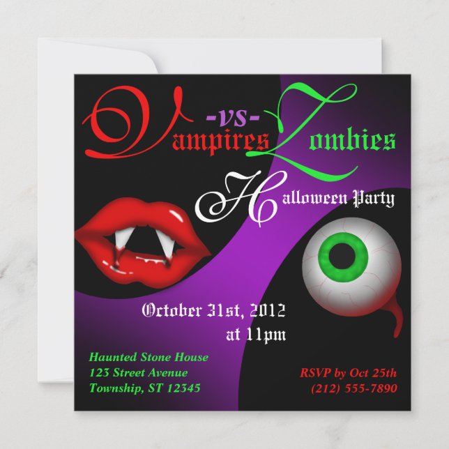 Vampires vs Zombies Halloween Party Invitations (Front)