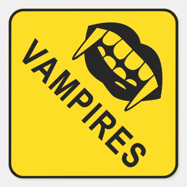 Vampires, Yellow Diamond Warning Sign Square Sticker (Front)