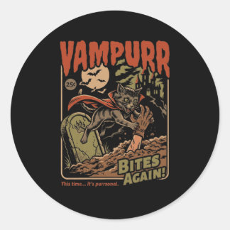 Vampurr Bites Again! Funny Cat Halloween Vintage Classic Round Sticker