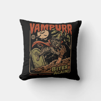Vampurr Bites Again! Funny Cat Halloween Vintage Cushion