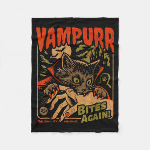Vampurr Bites Again! Funny Cat Halloween Vintage G Fleece Blanket