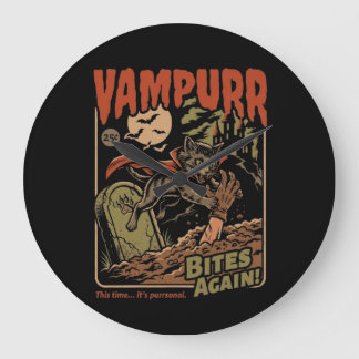 Vampurr Bites Again! Funny Cat Halloween Vintage Large Clock