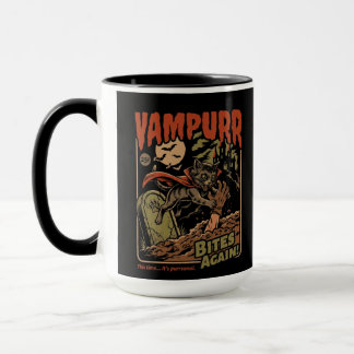 Vampurr Bites Again! Funny Cat Halloween Vintage Mug