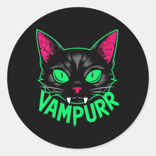 Vampurr Cat Vampire Kitty Halloween Cats Spooky Pe Classic Round Sticker