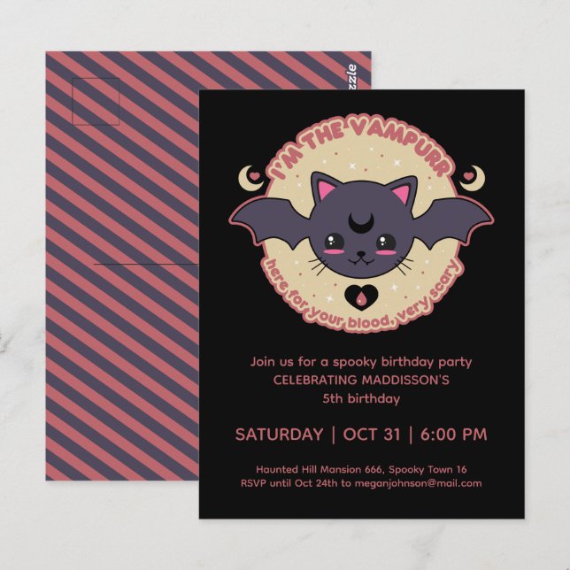 Vampurr Creepy Cute Halloween Birthday Party Postcard (Front/Back)