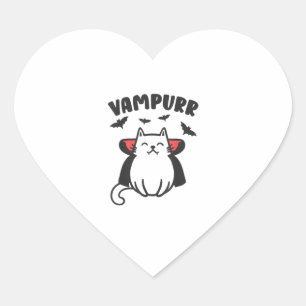 Vampurr Cute Adorable Cat Lovers Vampire Halloween Heart Sticker