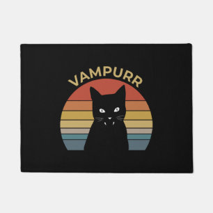 Vampurr funny vampire cat retro sunset Halloween Doormat