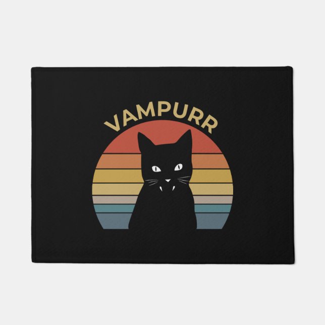Vampurr funny vampire cat retro sunset Halloween Doormat (Front)