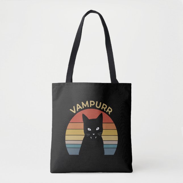 Vampurr funny vampire cat retro sunset Halloween Tote Bag (Front)