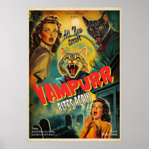 Vampurr Vampire Cat - retro horror poster