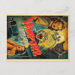 Vampurr Vampire Cat- retro horror poster Postcard
