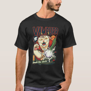Vampurr vs Garlic Vampire Paws Vampire Cat Hallowe T-Shirt