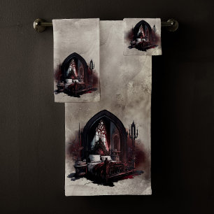 Vampy Boudoir   Gothic Red Victorian Bedroom Suite Bath Towel Set